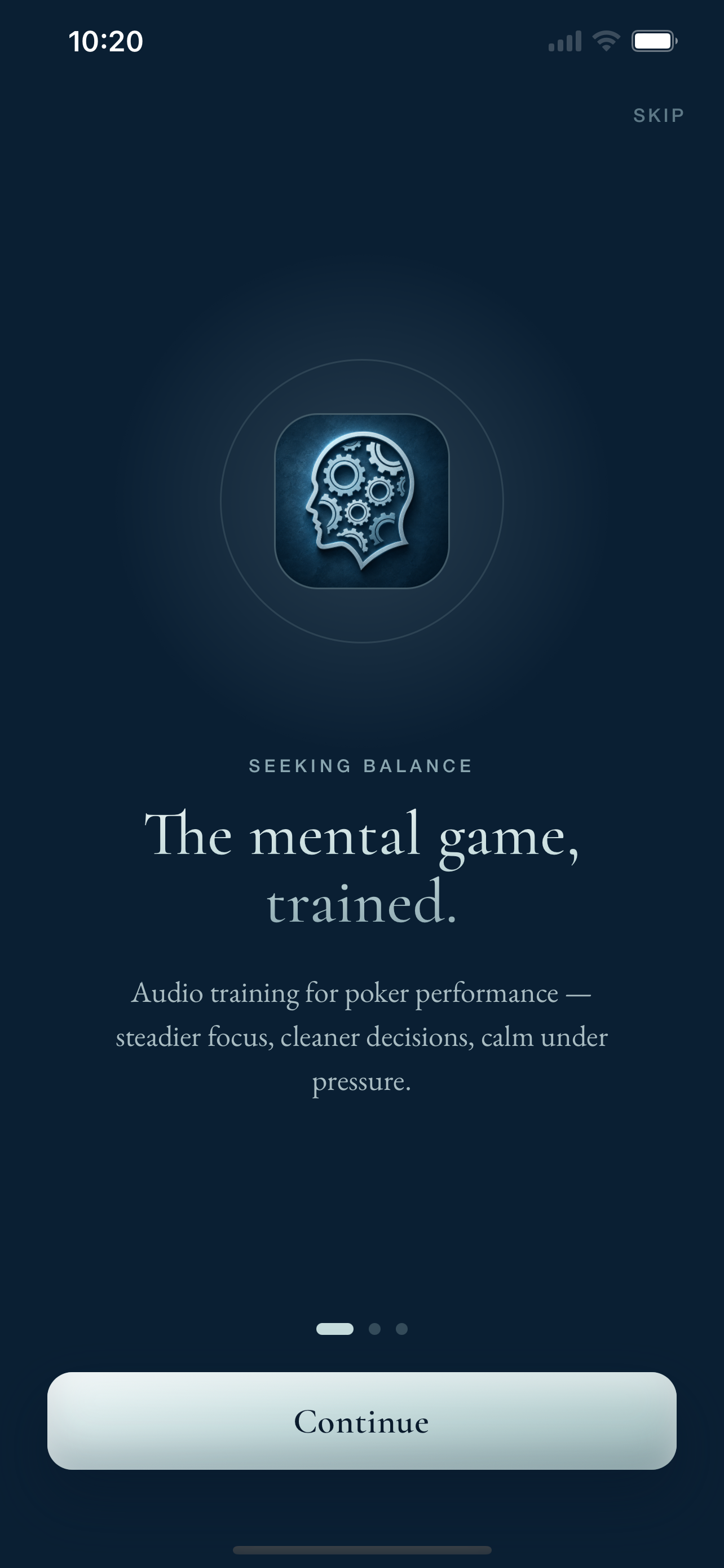 Seeking Balance — welcome screen